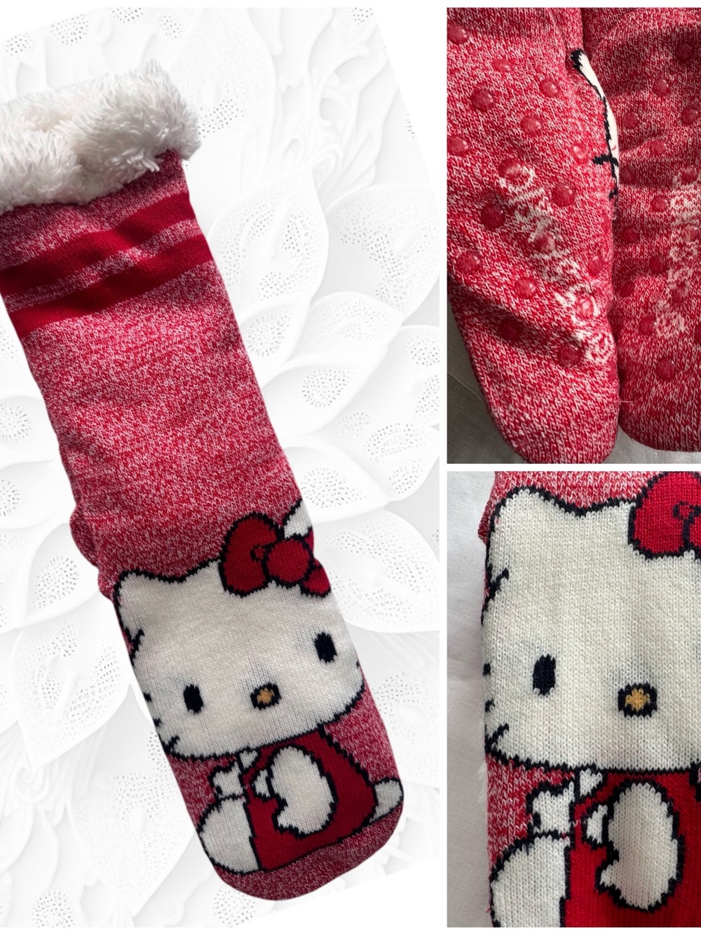 Hello Kitty Red Plush slipper Socks , grip bottom, soft and cozy woman size4-10